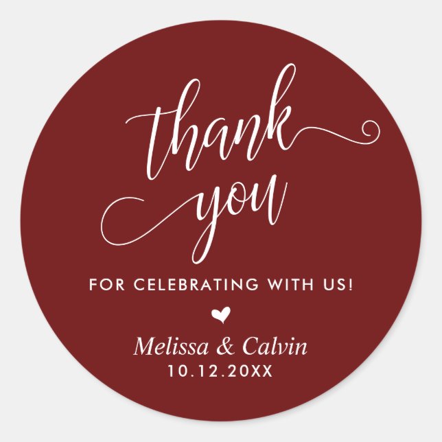Thank you for celebrating with us, Wedding Classic Round Sticker (Front)