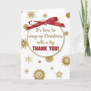 Thank You For Christmas Gift, Gold Snowflakes, Red