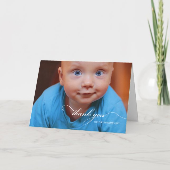 Thank You For Christmas Gift Photo White Text Card (Front)