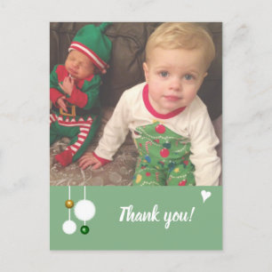 Thank you for Christmas gifts green with photo Announcement Postcard