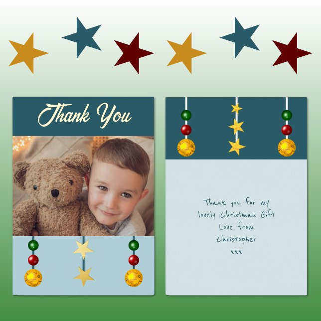 Thank you for Christmas gifts photo blue Foil Holiday Card (Creator Uploaded)
