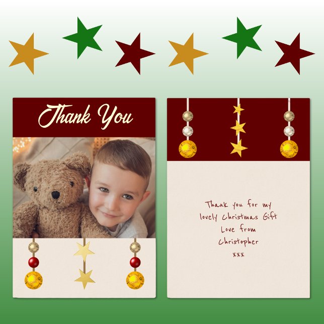 Thank you for Christmas gifts photo burgundy Foil Holiday Card (Creator Uploaded)