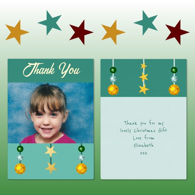 Thank you for Christmas gifts photo green Foil Holiday Card (Creator Uploaded)