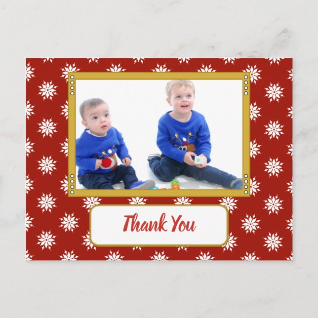 Thank you for Christmas gifts red with photo Announcement Postcard (Front)