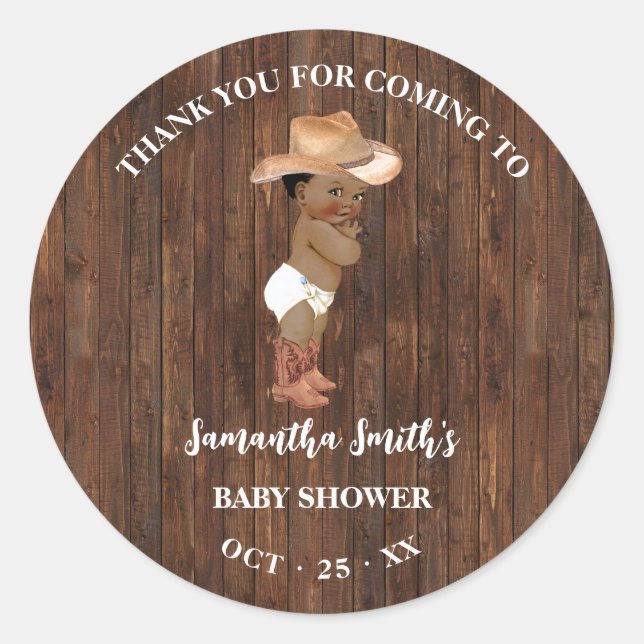 Thank You for Coming AA Cowboy Western Baby Shower Classic Round Sticker (Front)