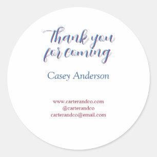 thank you for coming birthday blue pink name websi classic round sticker