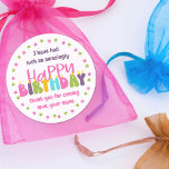 Thank You for Coming Birthday Colourful Candles Classic Round Sticker<br><div class="desc">Thank you for coming to my birthday stickers which you can personalise with your own thank you message. The design has colourful candles lettered in cute and whimsical,  groovy retro typography in pink,  purple,  lime green,  turquoise blue and yellow.</div>