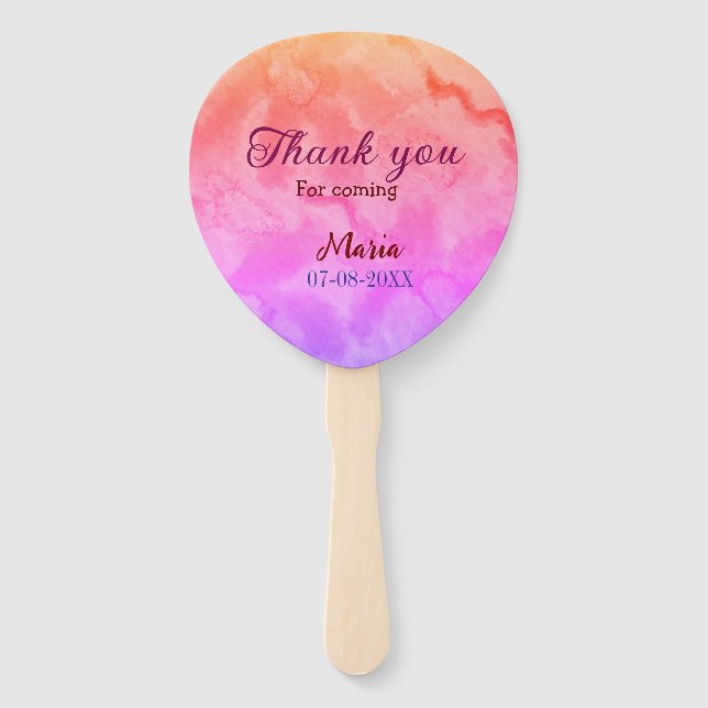 Thank you for coming birthday party add name date  hand fan (Front)