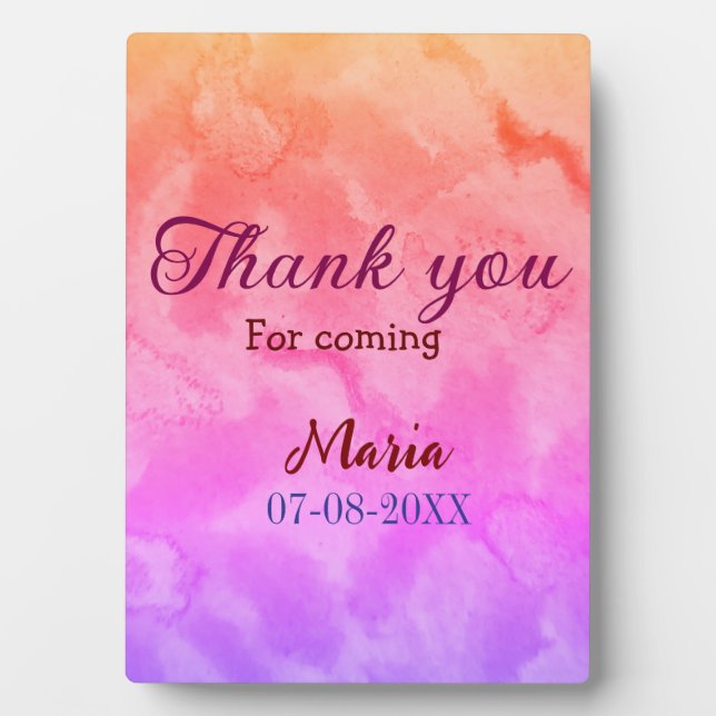 Thank you for coming birthday party add name date  plaque (Front)