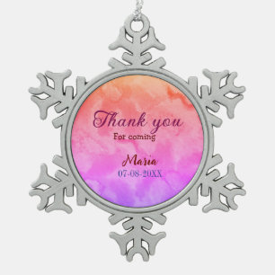 Thank you for coming birthday party add name date  snowflake pewter christmas ornament