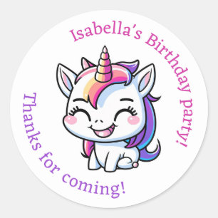 Thank You For Coming Birthday Party Favour Unicorn Classic Round Sticker