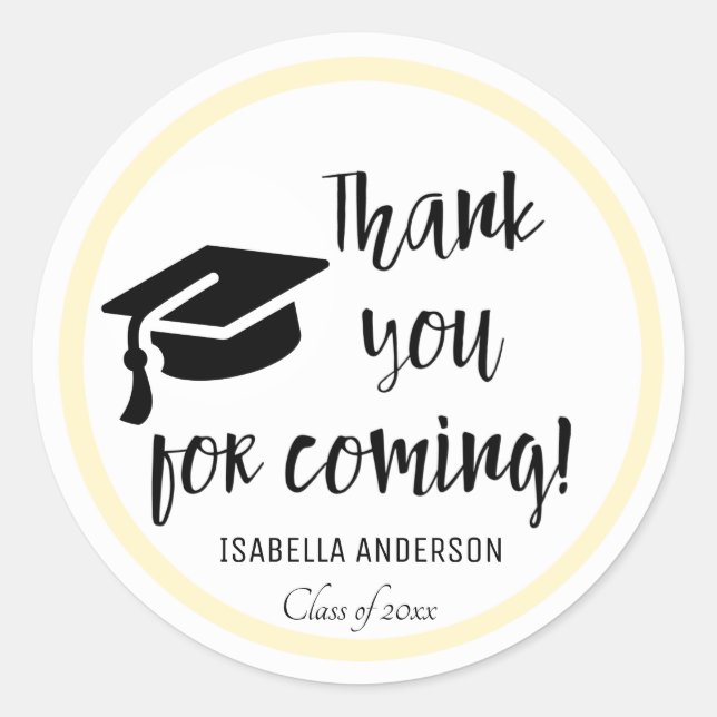 Thank You For Coming Black Graduation Party Favour Classic Round Sticker (Front)
