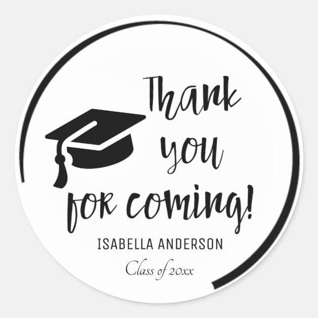 Thank You For Coming Black Graduation Party Favour Classic Round Sticker (Front)