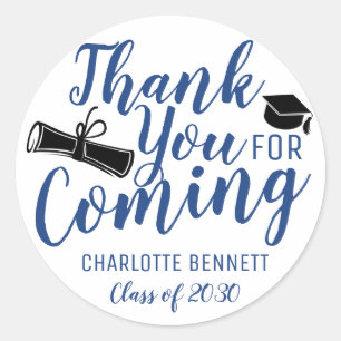 Thank You For Coming Blue Graduation Party Favor Classic Round Sticker