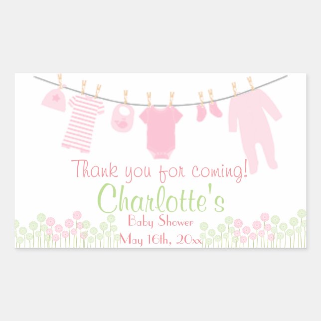 Thank You For Coming! Clothesline Baby Shower Rectangular Sticker (Front)