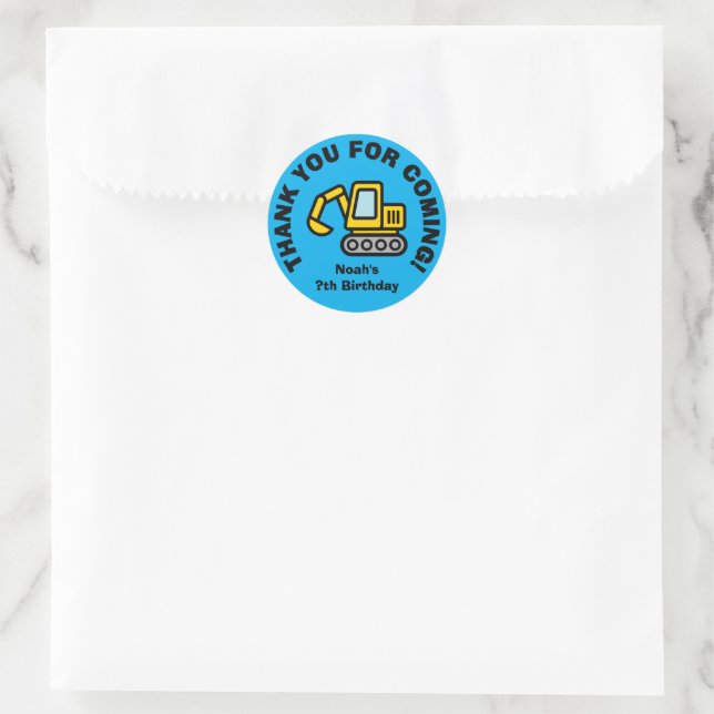 Thank you for coming construction theme Birthday Classic Round Sticker (Bag)