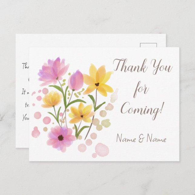 Thank you for Coming Custom Name & Message  Postcard (Front/Back)