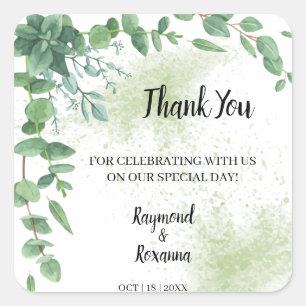 Thank You for Coming Eucalyptus Wedding Favour  Square Sticker