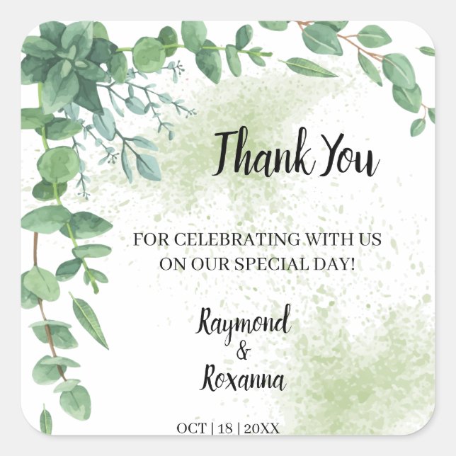 Thank You for Coming Eucalyptus Wedding Favour  Square Sticker (Front)