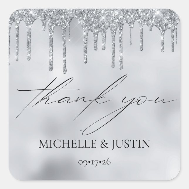 Thank You For Coming Event  Silver Sparkle  Square Sticker (Front)