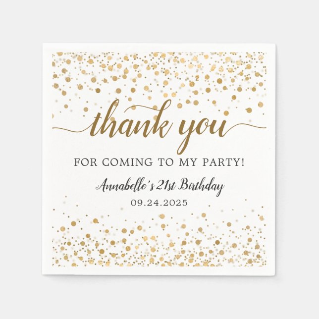 Thank You For Coming Gold Confetti 21st Birthday Napkin (Front)