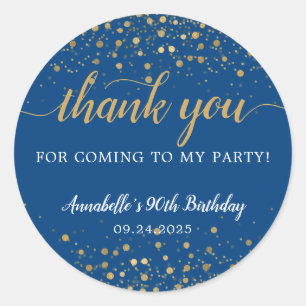 Thank You For Coming Gold Confetti Birthday Blue Classic Round Sticker