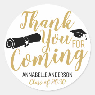 Thank You For Coming Gold Graduation Party Favour Classic Round Sticker