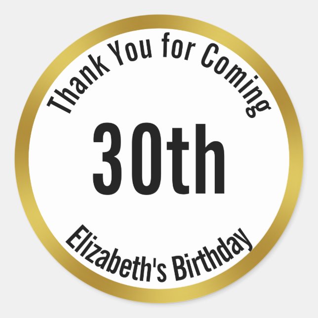 Thank You for Coming Gold White Elegant Birthday Classic Round Sticker (Front)