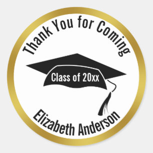 Thank You for Coming Gold White Name Graduation Classic Round Sticker