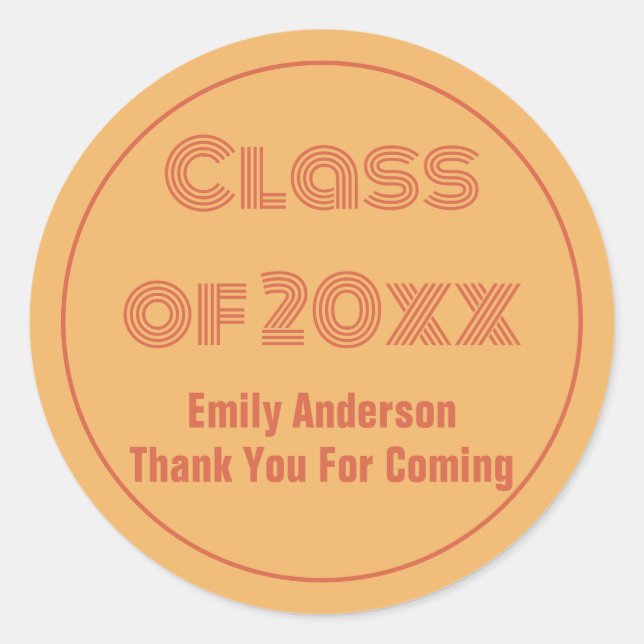 Thank You For Coming Grad Name Orange Graduation Classic Round Sticker (Front)