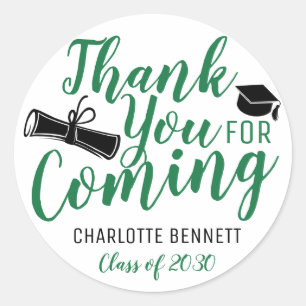 Thank You For Coming Green Graduation Party Classic Round Sticker