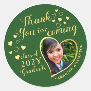 Thank You for Coming Green Graduation Party Favour Classic Round Sticker