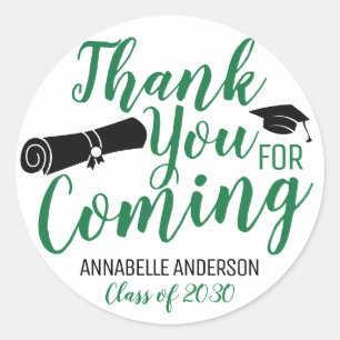 Thank You For Coming Green Graduation Party Favour Classic Round Sticker