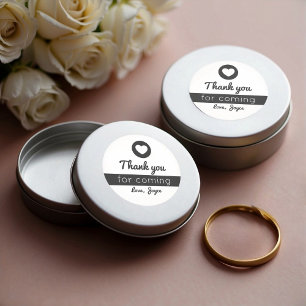 Thank You for Coming Heart Modern Black White Classic Round Sticker