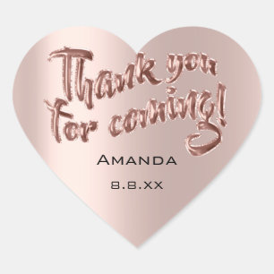 Thank You For Coming Heart Rose Bridal Wedding Bab Heart Sticker