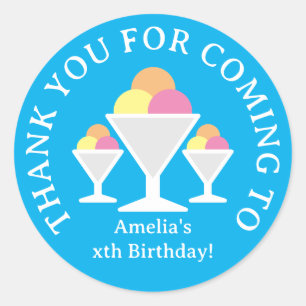 Thank you for coming kids ice cream Birthday party Classic Round Sticker