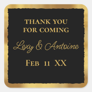 Thank You for Coming Luxe Gold Edge Black Wedding Square Sticker
