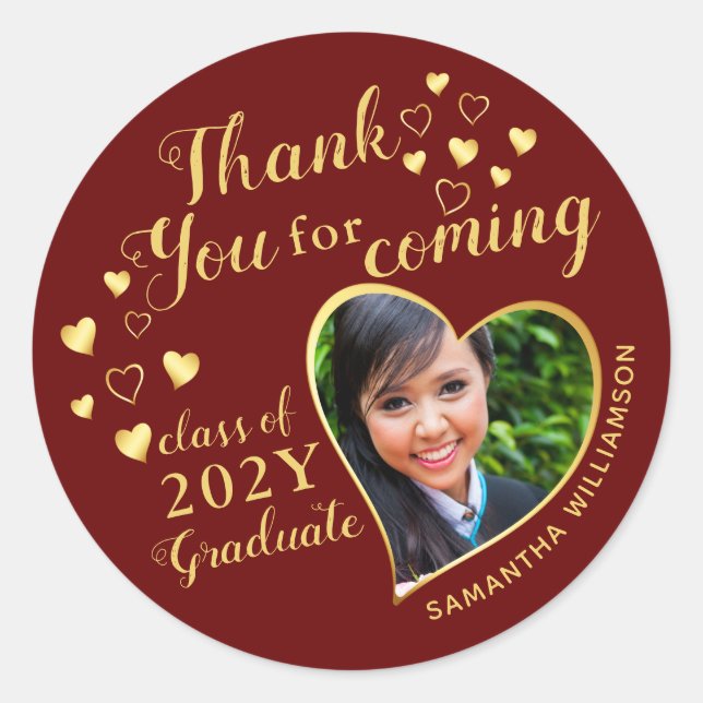 Thank You for Coming Maroon Graduation Party Favou Classic Round Sticker (Front)