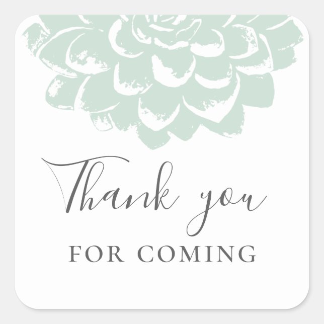 Thank you for coming. Mint succulent baby shower Square Sticker (Front)