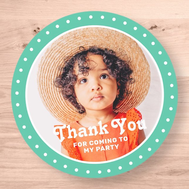 Thank You For Coming Modern Dots Custom Photo Classic Round Sticker (Creator Uploaded)