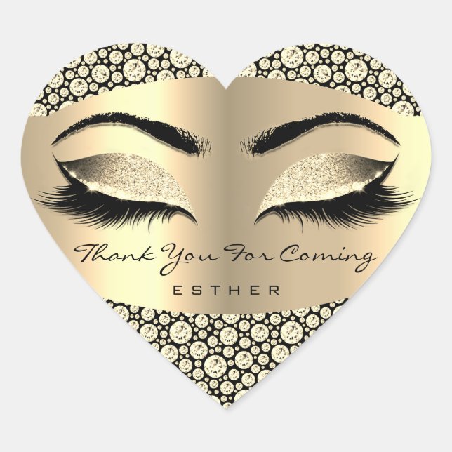 Thank You For Coming Name Heart Diamond Gold Heart Sticker (Front)