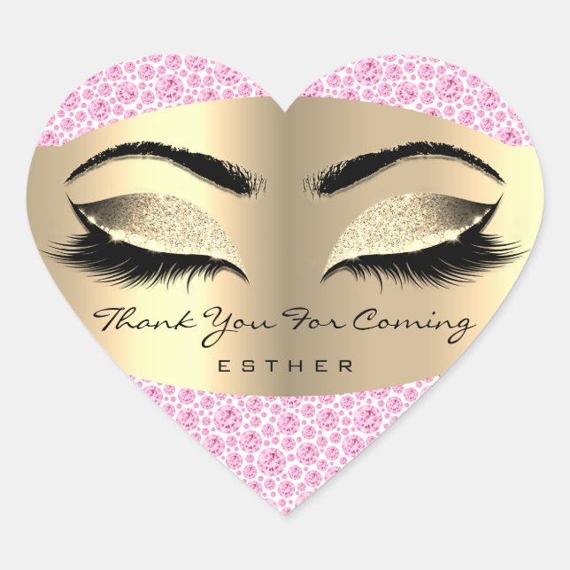 Thank You For Coming Name Heart Pink Gold Sticker (Front)