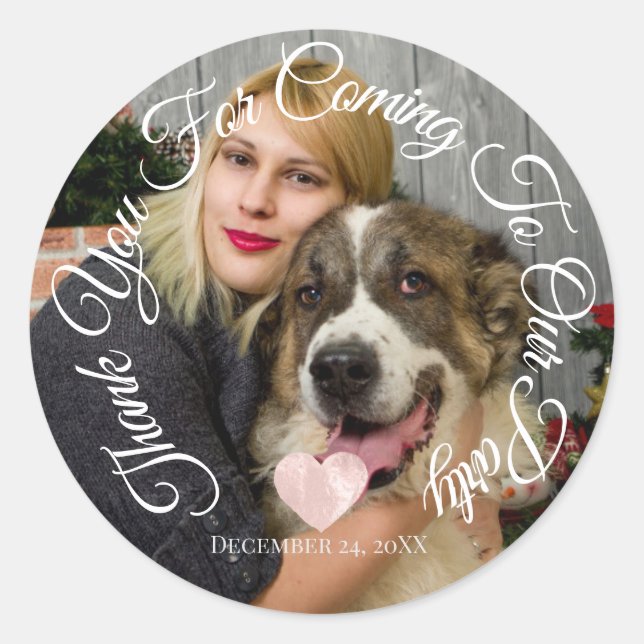 Thank You For Coming Party Date Photo Heart Classic Round Sticker (Front)