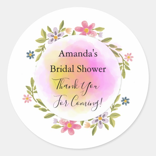 Thank You For Coming Pink Floral Bridal Shower Classic Round Sticker (Front)