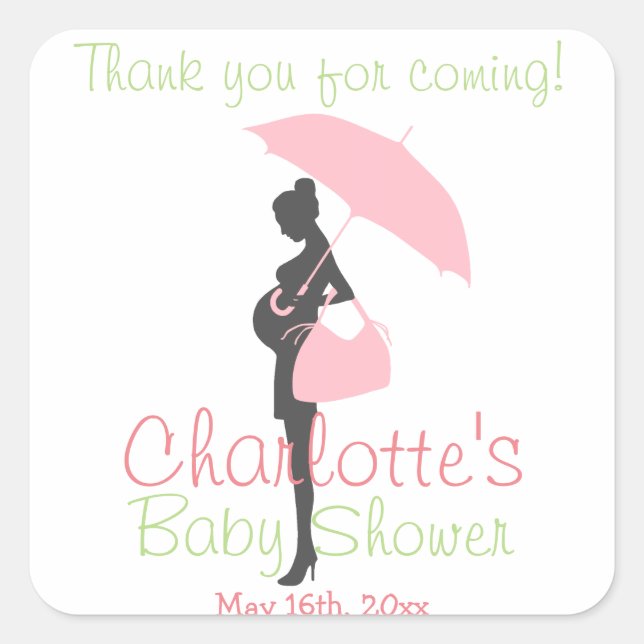 Thank You For Coming! Pink Silhouette Baby Shower Square Sticker (Front)