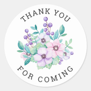 Thank you for coming. Purple floral baby shower Classic Round Sticker