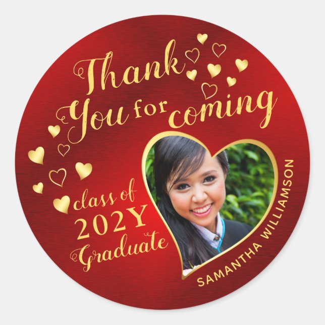 Thank You for Coming Red 2025 Graduation Favours Classic Round Sticker (Front)