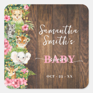 Thank You for Coming Safari Rustic Pink Shower Square Sticker