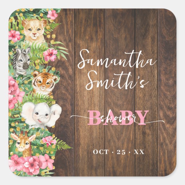 Thank You for Coming Safari Rustic Pink Shower Square Sticker (Front)