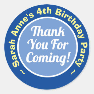 Thank You for Coming to Birthday Party Age 4 Classic Round Sticker